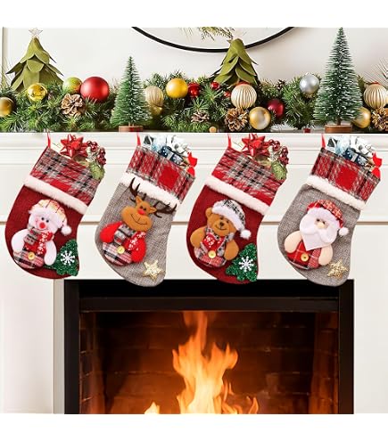 Mini Chaussettes De Noël - Lot De 4 - Décoration 3D Avec Père Noël, Bonhomme De Neige, Renne...