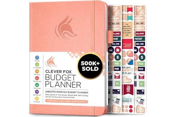 Clever Fox Budget Planner - Cahier des dépenses. Journal de budgétisation mensuel, planificateur financier et livre de comptes pour prendre le contrôle de votre argent. Non daté (Rose pêche, A5)