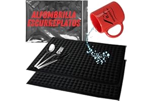 HOMEGLOW Alfombrillas Escurreplatos de Microfibra Negra 51x38 cms · Pack de 2 · Antideslizante y Absorbente · Para la Encimera de Cocina · Secado de Platos, Vasos, Cubiertos y Utensilios Delicados (2)