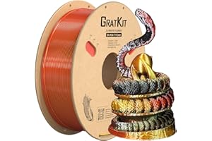 GratKit Filamento PLA Seda Tricolor, Coextrusion Filamento de Impresión 3D 1.75mm, -0.03mm, 1KG Carrete (2.2 LBS), Silk PLA Oro Negro y Rojo