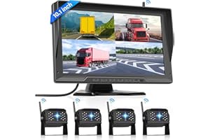 Hodozzy Cyfrowe kamery cofania, bezprzewodowe, 4 kamery, ekran IPS 10,1", udostępnione ekrany z nagrywaniem, noktowizor, kamera cofania, do samochodów ciężarowych, przyczep, kamperów