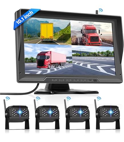 CAMSLEAD 9 inch scherm 1080P achteruitrijcamerasysteem, ingebouwde DVR- recorder, quad splitscreen, automonitor 2x achteruitrijcamera's 2x zijhekken voor camper, trailers, vrachtwagen RV