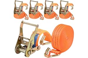 Putentfun 4 x 3000 KG Ratchet Straps with Double Hooks,6M x 40mm Heavy Duty Ratchet Strap Tensioning Belts Adjustable Cam Buckles Strap Lashing Straps for Car Roof Rack/Vans/Motorcycle/Luggage