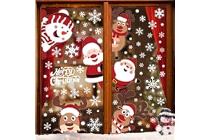 SULOLI Adesivi per Finestre di Natale,6 Fogli Vetrofanie Natalizie Riutilizzabili,Decorazioni Festa di Natale-Renna,Babbo Natale,Fiocco di Neve