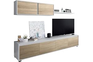 Mobelcenter, Mueble de salón Moderno Alida, Módulo TV, Módulo Superior y Estante, Color Blanco Artik y Roble Canadian, Medidas: Ancho: 200cm x Alto: 43 cm x Fondo: 41 cm (0903)