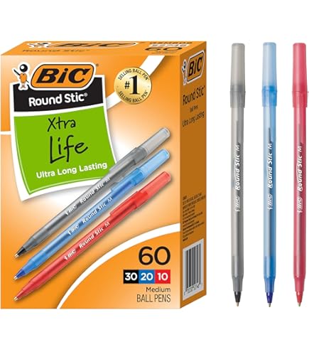 Stylos BIC Ultra Round Stic Grip - Lot De 26, Pointe Moyenne 1,2 Mm, Prise Confortable
