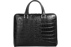 Cluty Women's Genuine Leather Briefcase, Made in Italy, Business Bag, Handbag with Crocodile Embossing, Leather Case with Mobile Phone Pocket, 016848