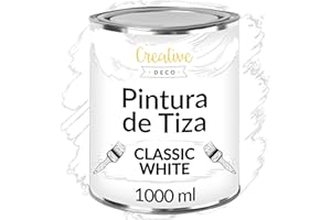 Creative DECO 1L Blanca Pintura a la Tiza para Muebles sin Lijar Chalk Paint | Pintura Madera Mate y Lavable | Renovación, Decoración, Manualidades | Posible Efecto de Barrido y Gradiente
