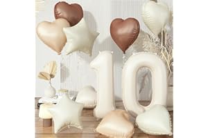 GOVPY Luftballon 10 Beige, Creme 10. Geburtstag Ballon Deko für Mädchen, Neutraler Aprikose Nude Braun Herzballons Geburtstagsdeko, 40'' Zahl 10 Stern Folienballon für Frau 10 Jare Jubiläum Party Dekoration