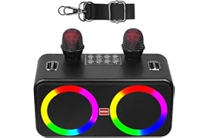 BONAOK Altavoz Karaoke con 2 Microfono Inalambrico, Altavoz Portatil Bluetooth con Microfono, Máquina de Canto Adultos, para Fiestas/Viajes,para Android/PC Dispositivos T30