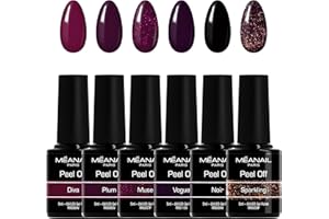 MEANAIL Paris - Marque française - Coffret Manucure - Vernis Semi Permanent - Peel off - Lot de 6 Vernis à Ongles - Compatibles Lampe UV LED - Coffret Dark Night - Cruelty Free - Vegan