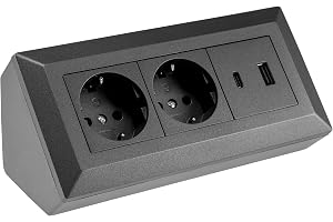 Steckdosenblock Ecksteckdose 2-Fach Schutzkontaktsteckdose USB-A USB-C PD Anthrazit