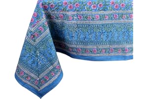 THE Unltd India 100% Cotton Tablecloth for Kitchen Dining Table Cloth Rectangle Tables, Block Print FLoral Tabletop Cover for Parties, Thanksgiving, Christmas & Wedding (Navy Blue, 150 cm x 230 cm)