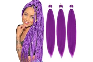 FIRSTCYH HAIR Braiding Hair Pre Stretched - 26 Inch Pre Stretched Braiding Hair Purple Braiding Hair Soft Yaki Texture 3 Packs Crochet Hair Extensions Braids for Black Women (26 Inch(3Packs), Purple)