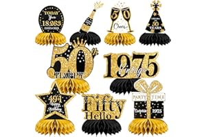 TAIMEIMAO 9 Pezzi Centrotavola Compleanno,Centrotavola a Nido d'Ape Oro Nero Decorazioni,Toppers da Tavolo,Compleanno Centrotavolo per Uomini e Donne,Feste di Compleanni (50-HB)