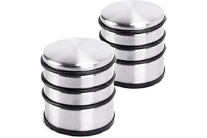 Oxid7® 2x fermaporta in acciaio inox spazzolato opaco ⌀ 8,7 cm, altezza: 8 cm | Solido fermaporta da 1,1 kg anche per porte pesanti | 3 anelli in gomma di alta qualità per la protezione