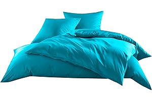 ‎BETTWAESCHE-MIT-STIL Mako-Satin Baumwollsatin Bettwäsche Uni einfarbig zum Kombinieren (Kissenbezug 40 cm x 80 cm, Türkis) viele Farben & Größen