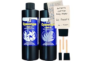 CREATIVE CRAFTERS Cyanotype Kit for Sun Printing Paper, Bundled with Handmade Artist Paper, Foam Brush & Tips Sheet - Make Your Own Photosensitive Paper for Sunography, Solar Prints