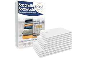 Stringari 9 Sacchi: 3 L 80x60-3 M 70x50-3 S 60x40 - Sacchetti Sottovuoto Vestiti - Buste di Qualità Superiore per Piumoni