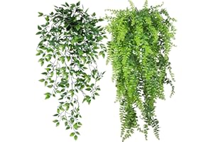 NANQWIN Artificial Hanging Plants for Decorations, Green Home Decoration, Artificial Vine Leaves for Indoor and Outdoor (2 PACK B)