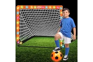 Hitish Leuchtende Fußballtor Kinder Set, Fußballnetz Pop-Up Faltbar mit Tragetasche, Fußball Tore mit Größe 3 Leuchtender Fußball, Fussballtore Geschenk für Garten & Outdoor, 120 x 90 cm