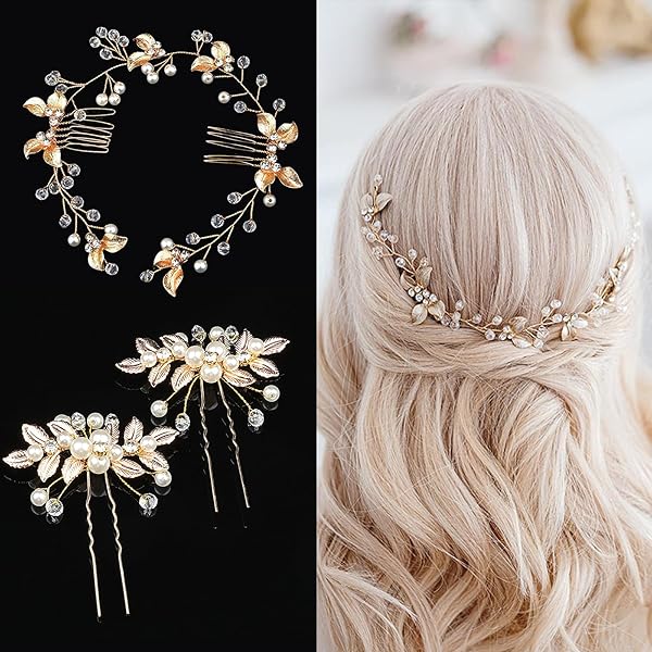 Produktbild von Haarschmuck Blumen 3 Stück Braut Haarschmuck Silber Perlen Bride Wedding Hair Pins Haarreif Perlen