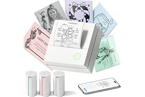 TYPONOS Sticker Printer, PM290 Mini Printer, Bluetooth Sticker Maker Machine with 3 Pack Rolls Paper, Mini thermal printer for Study Notes, Journal, DIY Gifts for School Office Home, White, 1 Pack