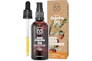 Bionoble Organic Jojoba Oil 100ml - 100% Pure, Natural and Cold Pressed - Face, Body, Hair, Beard, Nails - Vegan and Cruelty Free - Glass Bottle + Pipette + Pump