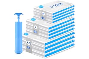 VORTIX Vakuumbeutel für Kleidung Bettdecken, 12 Stück Vakuumierbeutel (4 * 100x80cm+4 * 80x60cm+4 * 60x40cm) Vacuum Bags for Clothing Reise mit Staubsauger Handpumpe