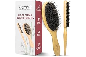 BICTIVE® Kit de 2 Brosses Cheveux Poils de Sanglier Différent. Brosse Plaquante Cheveux, Brosse Plaquage Brosse Poils Sanglier Pour Cheveux Fins et Fragiles Peigne, Démêlant, pour Femmes Hommes