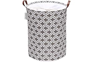 Sea Team Quatrefoil Pattern Wäschekorb Leinwand Stoff Wäschekorb Faltbarer Vorratsbehälter mit PU-Ledergriffen und Kordelzugverschluss, 19,7 x 15,7 Zoll, wasserdichtes Inneres