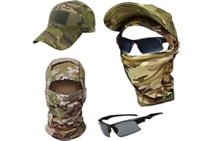 Sibo - Set Outdoor (3 Pezzi): Berretto tattico con Velcro + Occhiali Outdoor + Balaclava Elastico e Traspirante per Airsoft, Paintball, Caccia, Trekking, Ciclismo, Running, Sci