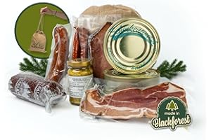 ‎SCHWARZWALD METZGEREI SCHAUFLER Schwarzwald Metzgerei - Geschenkkorb 9-teilig im Leinentäschle – Präsentkorb mit traditionellen Wurstspezialitäten wie zB. Schwarzwälder Schinken, Bauchspeck, Salami, Leberwurst, Landjäger