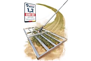 Il pratico raschietto per prato in acciaio inox (75 x 35 cm) di Fairmo [per prato verde intenso] – raschietto per prato con manico di 2 metri – cura del prato con rastrello di livellamento – rastrello