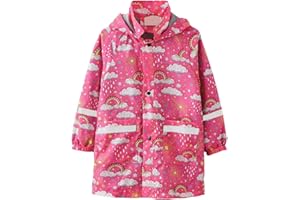 XINYUNZU Jungen Mädchen Regenjacke Lang Regenponcho mit Taschen Outdoor Regenschutz Jacke Regenmäntel Kinder Winddicht Kuschel Kapuzenjacke 3-11 Jahre Alt