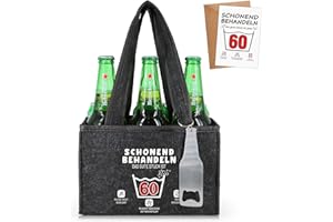 WenmthG Schonend Behandeln 60 Lustige Geschenke Geburtstag Männerhandtasche Bier mit Flaschenöffner und Grußkarten für Männer Frauen Freund, Männerhandtasche Bier Flaschenträger für 6 Bierflaschen