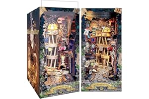 Quanquer Book Nook DIY Kit: Dollhouse Wooden Miniature House Kit with LED Sensor Light, Magic Night Alley 3D Wooden Puzzle Book Nook Kits, Model Kits for People Over 14 Years Old Creative Gift