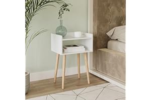 URBNLIVING Modern Bedside Table Storage Display Unit with 2 Shelves & Solid Pinewood Legs