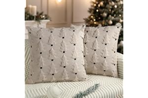 Miaikoe Christmas Cushion Covers 45x45 cm Set of 2 Soft Plush Faux Fur Christmas Tree Throw Pillow Cases for Winter Holiday Xmas Decorations Beige