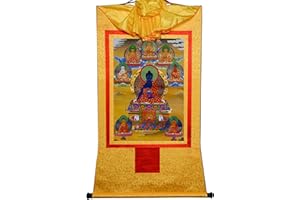 Gandhanra Thangka Tibétain - Bouddha des huit médecines Thangka - Peinture Tantrique Bouddha à Dorure - Tapisserie Mural pour Décoration Zen - Méditation et Relaxation Spirituelle