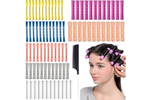 XSQD 85 Pezzi Bigodini Permanente, Pettine D'acciaio Fluffy Naturalmente Riccio Hairstyle, Bigodini Onde, No Heat Bangs Ricci Barre Capelli, Stick di Arricciatura Perme Freddo Plastica Lo Strumento