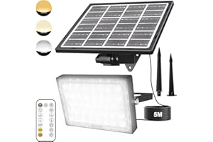 MEIKEE Foco Solar Exterior con Mando a Distancia 78 LEDs, Proyector LED con 3 Modos de Iluminación, Color y Brillo Ajustable, IP66 Impermeable para Jardín, Garaje, Terrazas