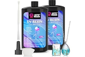 LET'S RESIN UV Resin, Upgraded 500g Crystal Clear UV Resin Hard, Low Odor Ultraviolet Epoxy Resin, UV Light Cure Solar Sunlight Activated Glue for Jewelry, Craft Decoration