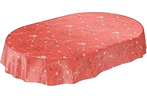 ANRO Wachstuchtischdecke Wachstuch Wachstischdecke Tischdecke Weihnachten Schneeflocken Rot Oval 180x140cm
