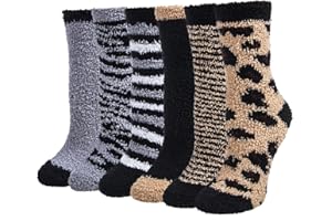 Justay Sowarm Chaussettes Moelleuses Femmes Hiver 6 Paires Douces Chaudes Thermiques Confortables Pilou Imprimé Bande Chaussette Noël Cadeau Pour Dames Filles