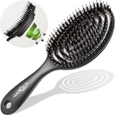 Boar Bristles Brush - Professional Detangler with Double Coil Spring, Ideal for All Hair Types, Natural, Provides Gentle Care