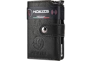HOKITS Porta Carte di Credito, Portafoglio Uomo - Donna Piccolo, Porta Tessere, portatessere tascabile Portafogli Mini Clip, Wallet Verticale, Portadocumenti con Portamonete Rfid/NFC (- Nero)
