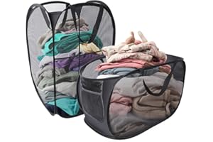 DoocliB Cesto portabiancheria pieghevole, 2 pezzi, pop-up, con manici, 70 l, pieghevole, in tessuto, pieghevole, grande con rete, contenitore per la raccolta