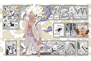 WAIFUWORLD SHOP One Piece Spielfeld Luffy/Ruffy Holo Foil Spielmatte mit Zonen | Trading Card Game Holo Playmat kompatibel mit One Piece Trading Card Game | Kartenspielmatte im Luffy/Ruffy Motiv