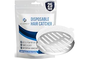 NOVANEST Pack 25 Filtros Atrapa Pelos Ducha Desechables | Rejilla Desague Ducha Autoadhesiva | Filtro Desague Ducha Antiatascos | Rejilla Ducha Antipelos Fácil de Colocar y Retirar